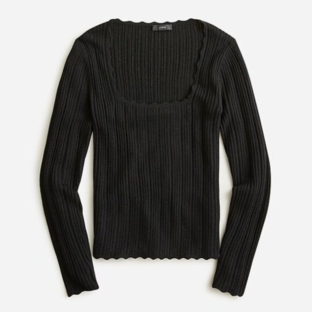 J. Crew Scalloped Squareneck Pointelle Sweater - sz Large